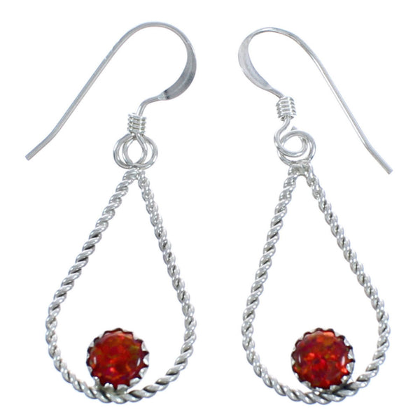 Red Opal Authentic Sterling Silver Navajo Hook Dangle Earrings BX119646